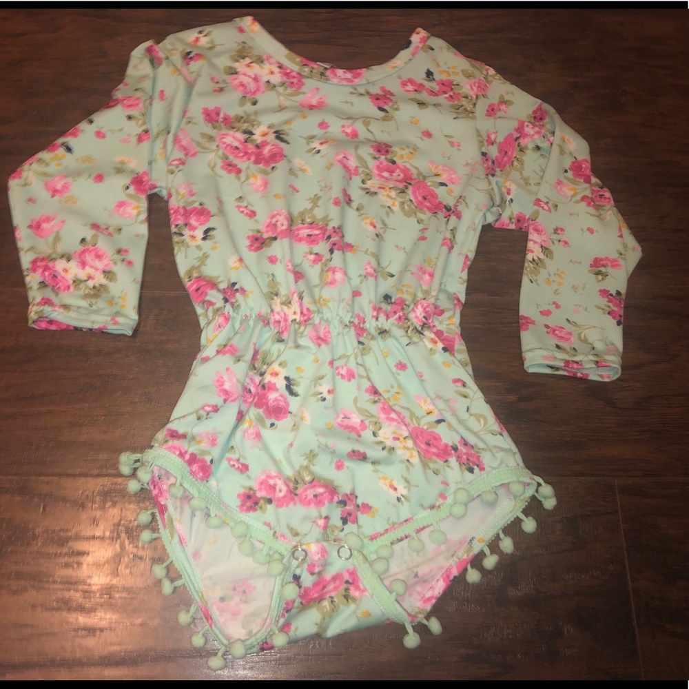 Mint Floral Pom Pom Romper